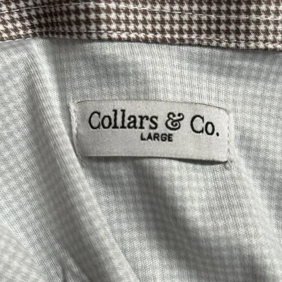 Collars & Co Polo Shirt Mens L Brown Houndstooth Dress Collar Preppy Stretch NWT - Picture 3 of 10